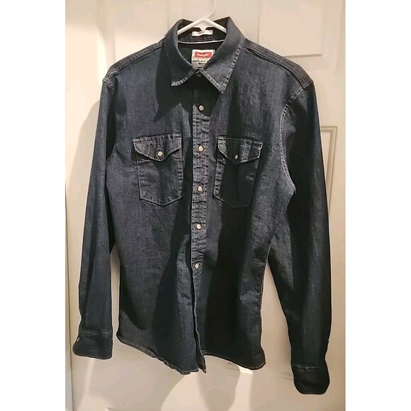 Wrangler Other - Wrangler Denim  Long Sleeve Button Up Shirt Mens Indigo Size M Pearl Snap Wester